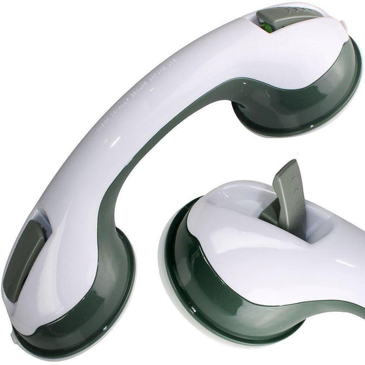 Elderly person confidently using SecureGrip non-slip shower handrail for bathroom safety & independence.