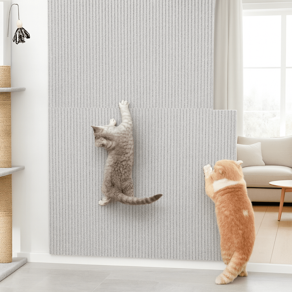 Self-adhesive pet protector plate shields furniture from cat scratching. Durable cat scratch guard.