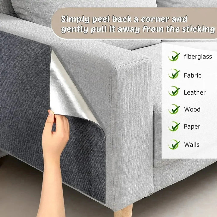 Heavy-duty self-adhesive furniture shield. Best cat scratch prevention for pet-friendly homes.