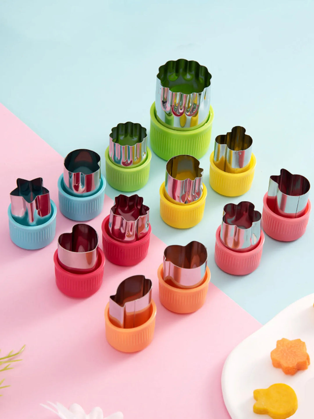 Set of 12 mini vegetable and fruit cutters for kids' fun bento meals, various shapes