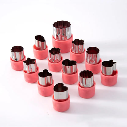 Twelve piece set of mini food cutters, perfect for engaging kids in healthy eating habits