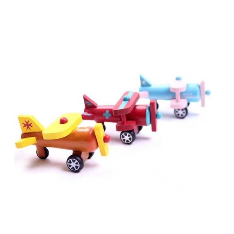 Set of 12 wooden miniature airplane models, smooth finish, perfect for children's educational play & decor