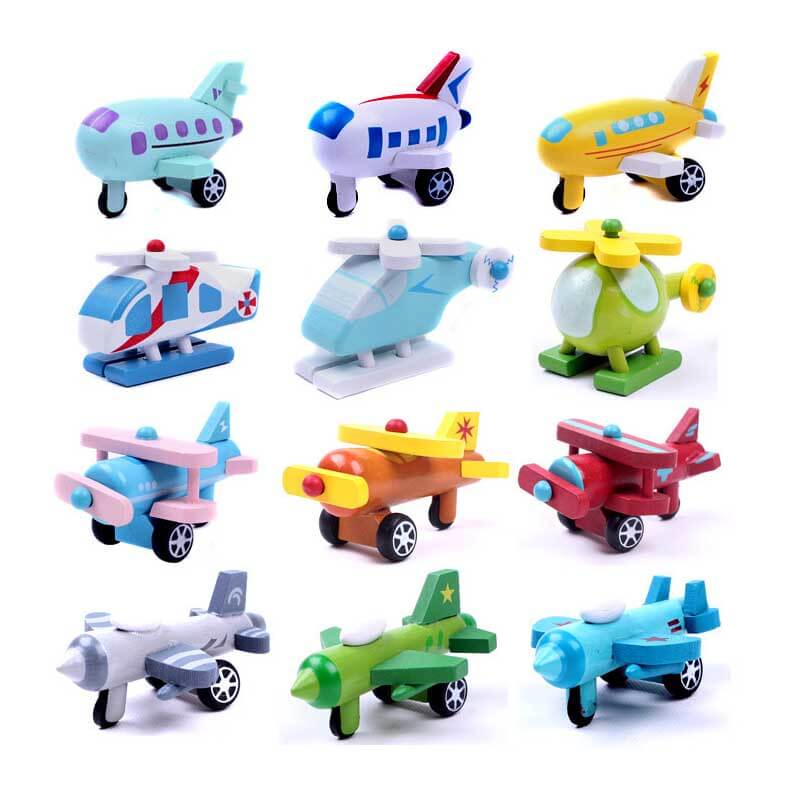 Assorted wooden airplane toy set, miniature aircraft for kids, ideal as educational toys or unique home decor