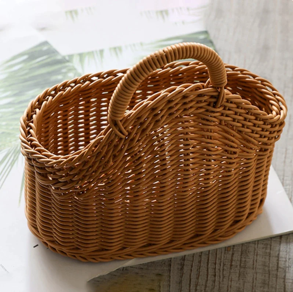 Set of 2 handwoven natural baskets for wall decor. Perfect for home storage & organization in kitchen or entryway.