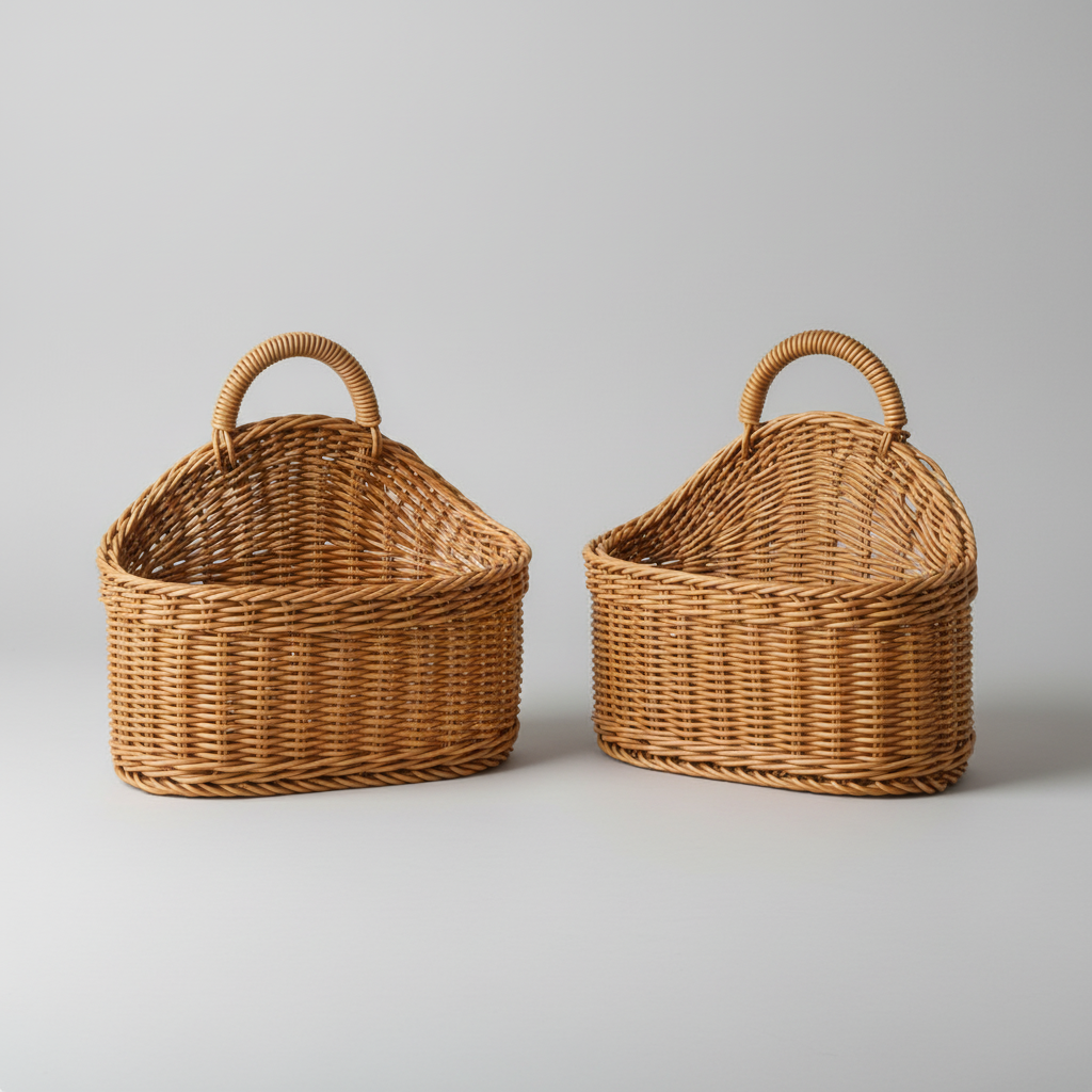 Natural handwoven wall baskets (set of 2) for stylish storage in bathroom, kitchen, or entryway. Home decor.
