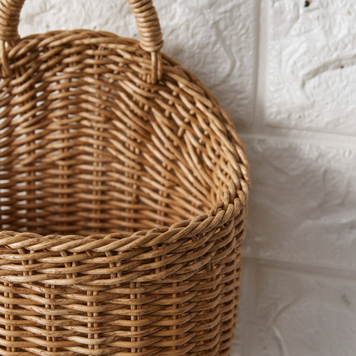 Versatile set of 2 handwoven wall baskets for natural home decor & storage. Great for organizing small items.