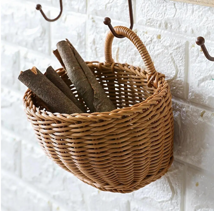 Elegant set of 2 handwoven wall baskets, perfect for natural home decor, storage, and organization in any room.