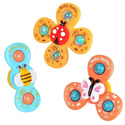 Gift set of 3 Baby Sensory Suction Spinner Toys, ideal for developing infant motor skills
