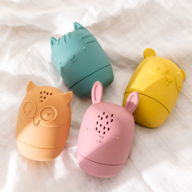 Set of 4 colorful silicone animal squirter bath toys for kids, mold-free for hygienic toddler bath play