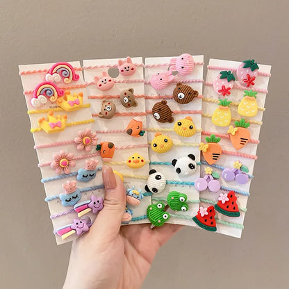 Variety of 50 fun cartoon elastic hair ties, perfect for adding a playful touch to kids' hairstyles