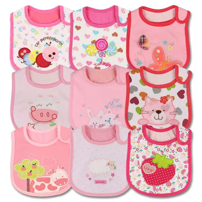 Set of nine colorful waterproof baby bandana bibs for feeding, absorbent and soft for newborns and toddlers