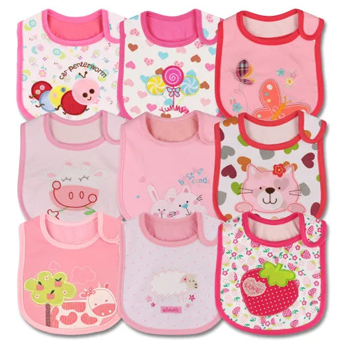 Set of nine colorful waterproof baby bandana bibs for feeding, absorbent and soft for newborns and toddlers