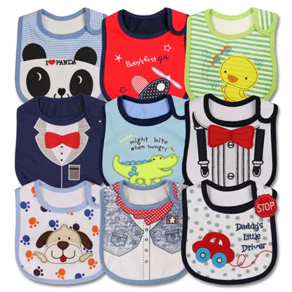 Nine durable baby feeding aprons, waterproof and machine washable burp cloths for easy cleanup