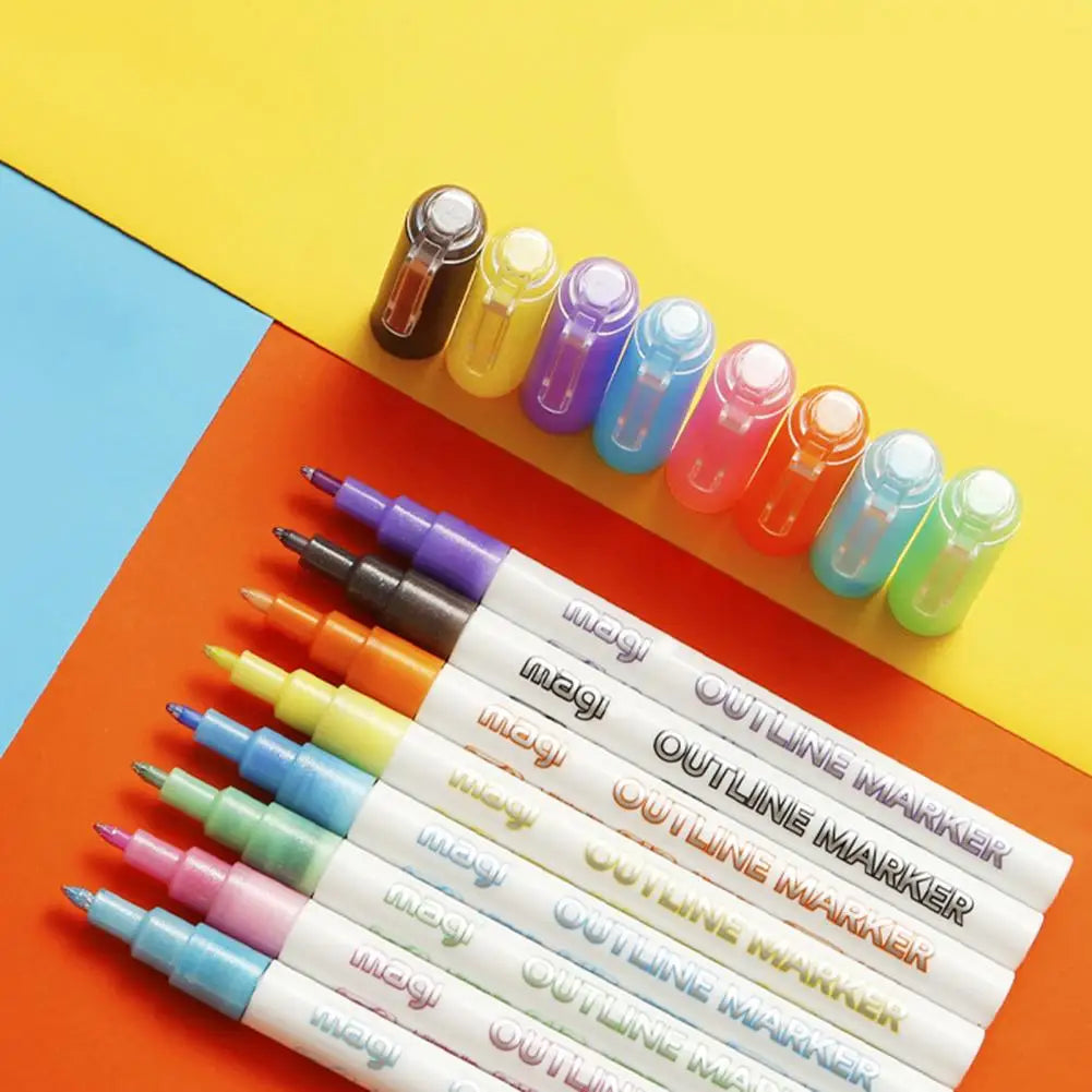 Open pack of fluorescent marker pens, new art supplies ready for vibrant highlighting and drawing.