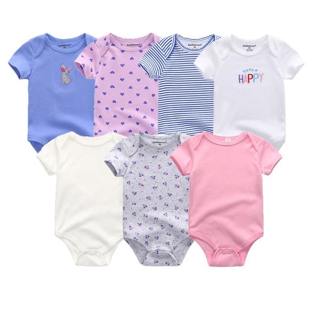 Seven versatile cotton baby bodysuits, perfect for newborns and everyday infant wear.