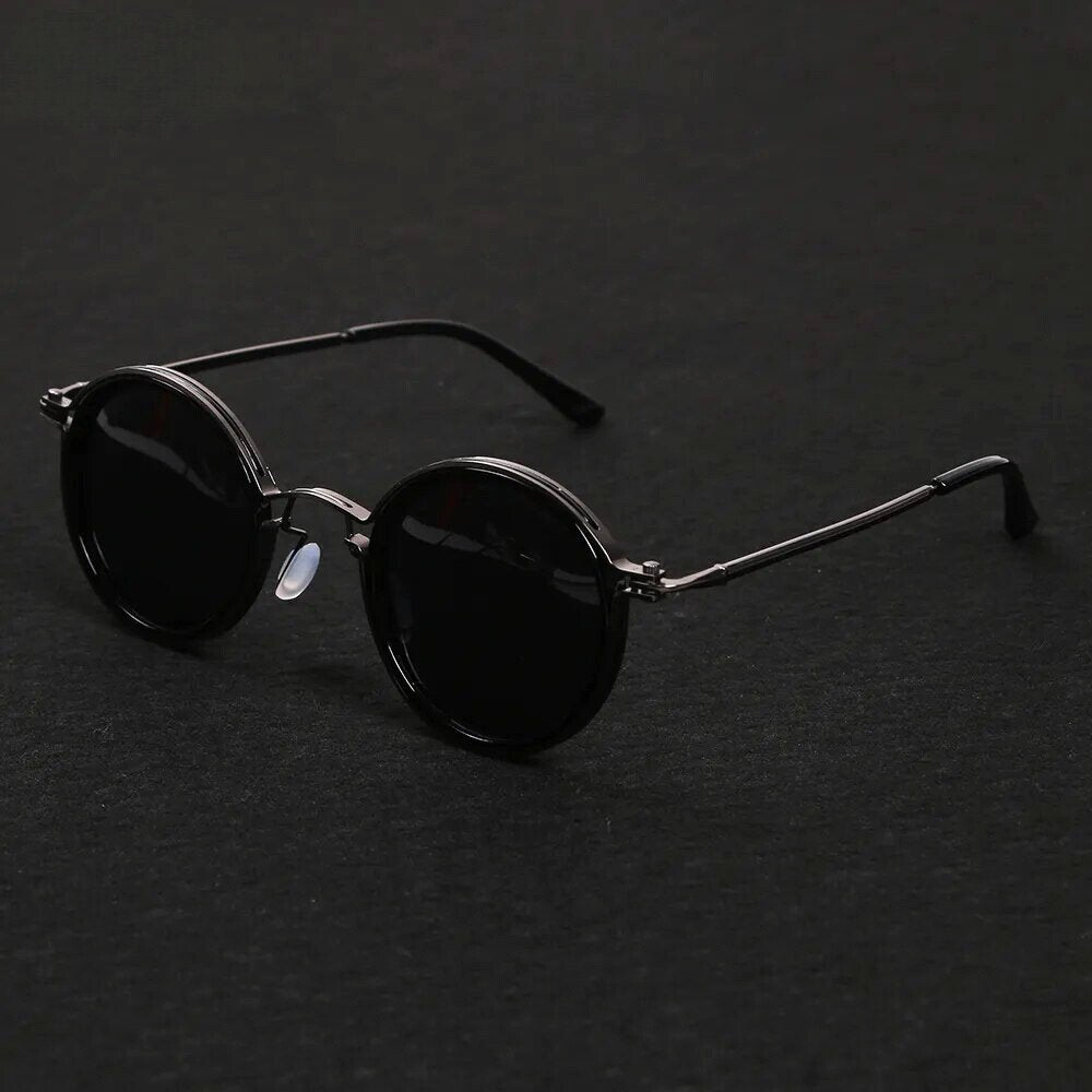 Fashionable men's polarized sunglasses with a double bridge metal frame, ideal for outdoor activities & UV protection.