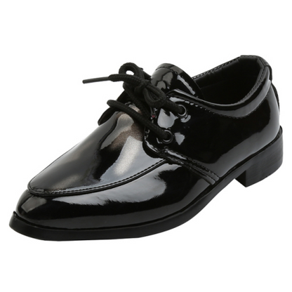 Fashionable children's footwear: shiny pointy toe slip-on shoes for boys' parties