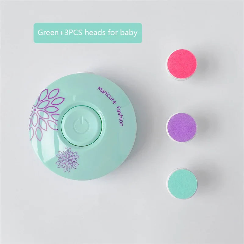The silent electric baby nail trimmer, dinosaur egg shaped, packed for travel