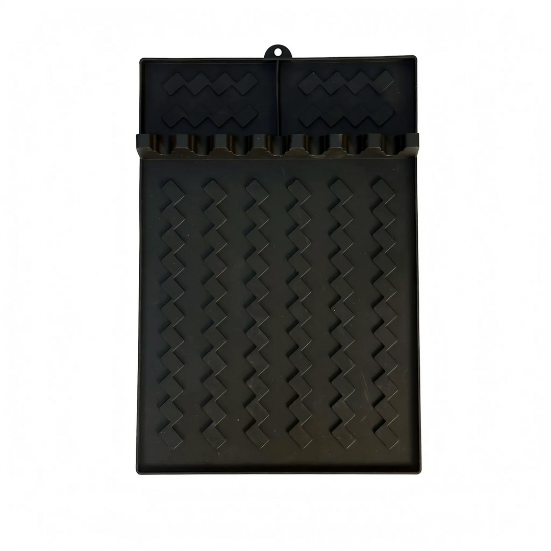 Essential grill utensil pad & kitchen organizer. Silicone mat for spatulas, tongs & spoons during cooking.