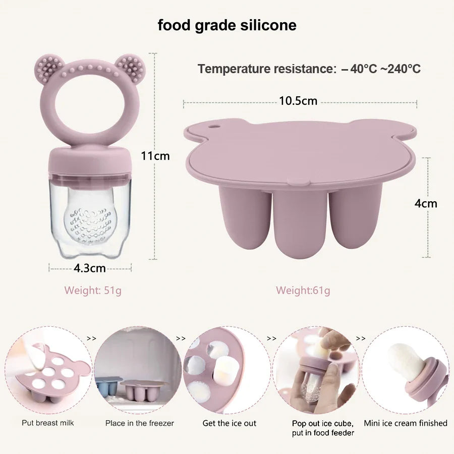Baby silicone mold for DIY ice cream pops. Ideal for healthy frozen snacks & weaning treats. BPA-free.