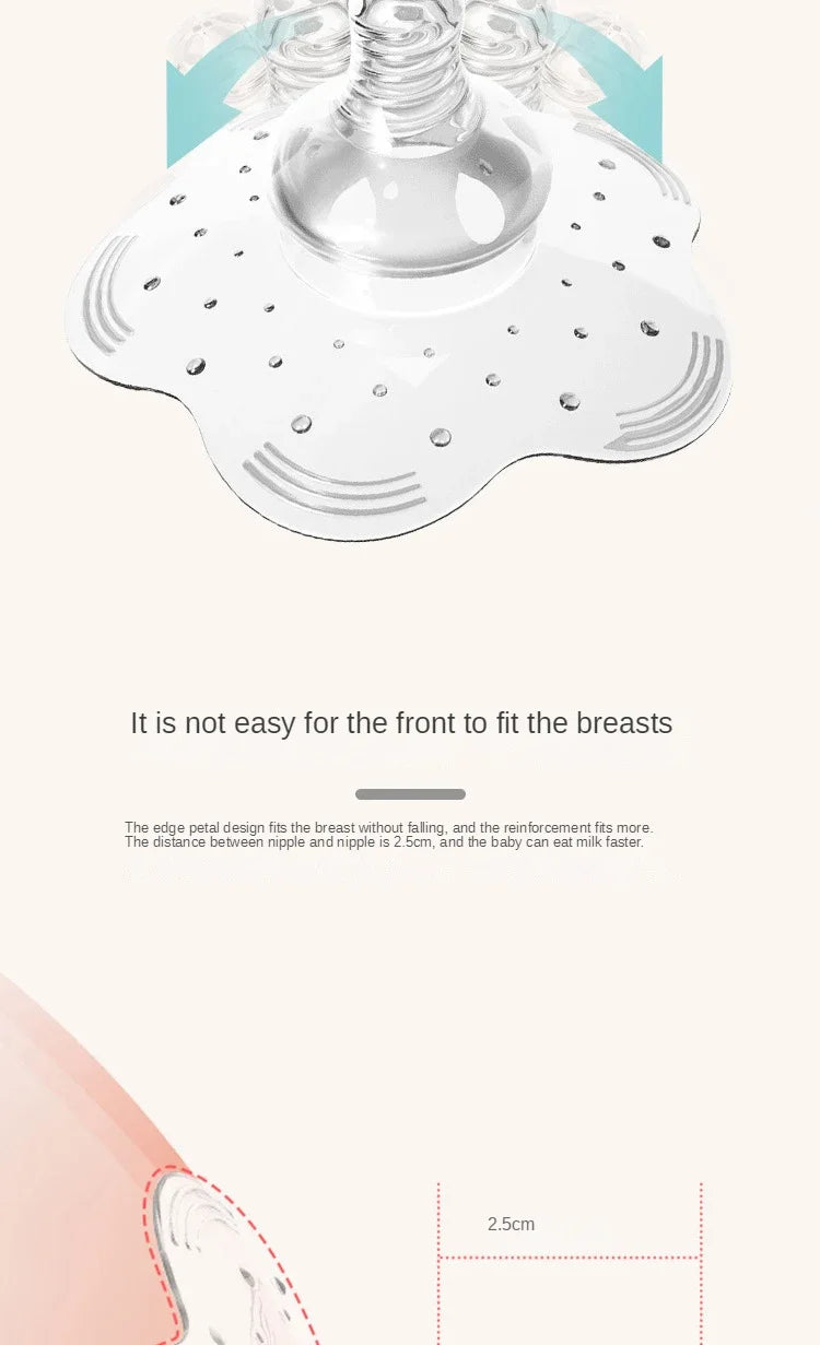 Illustration showing how silicone nipple protectors aid in a proper latch for sore nipple relief.