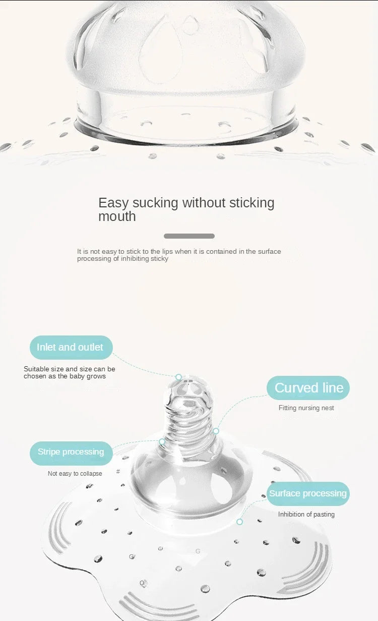 Side profile of a silicone nipple protector, demonstrating its natural shape for baby's mouth during nursing.