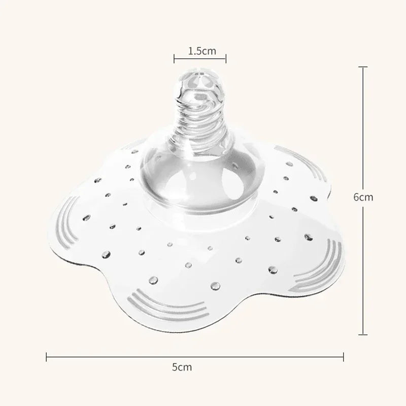 Ergonomic silicone nipple shield for easy latch, aiding new mothers with sore nipples during feeding.
