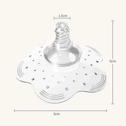 Ergonomic silicone nipple shield for easy latch, aiding new mothers with sore nipples during feeding.