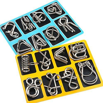 Silver metal interlocking brain teaser puzzle rings for cognitive skill development
