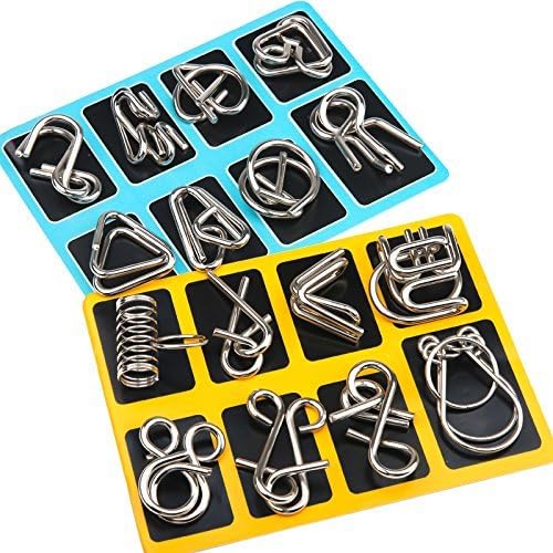 Silver metal interlocking brain teaser puzzle rings for cognitive skill development