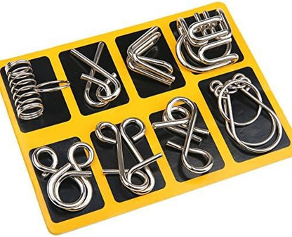 Close-up of a unique metal interlocking brain teaser, perfect for stress relief & focus