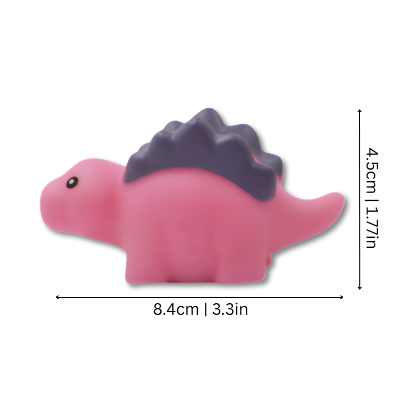 Close-up of a blue light-up T-Rex dinosaur bath toy, a baby-safe toddler toy for water play