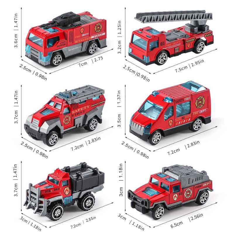 Preschool kids playing with Rescue Vehicle Playset, featuring toy fire truck, ambulance, and police car for imaginative play