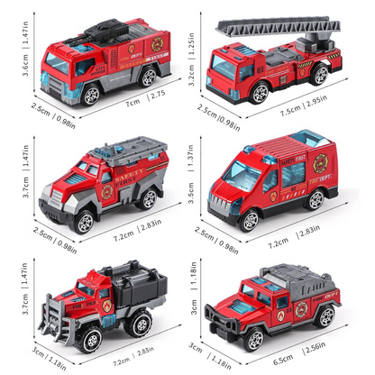 Preschool kids playing with Rescue Vehicle Playset, featuring toy fire truck, ambulance, and police car for imaginative play