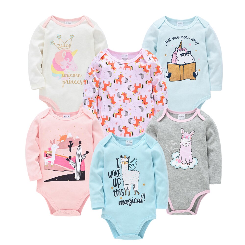 Stack of 6 baby boy long sleeve onesies, vibrant cartoon prints, essential infant clothing bundle