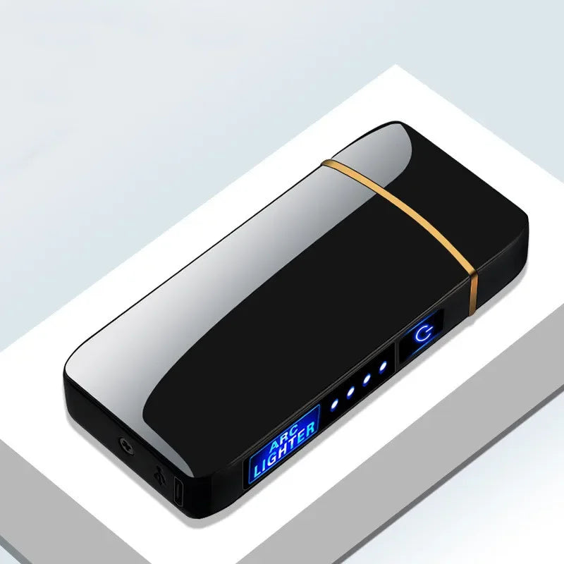 Sleek black plasma arc lighter, windproof & USB rechargeable. Modern flameless electric lighter.