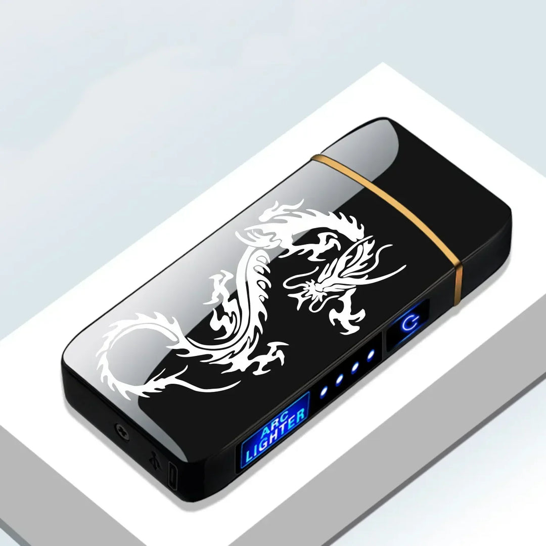 Black plasma arc lighter, windproof electric & USB rechargeable. Modern gadget for smokers.