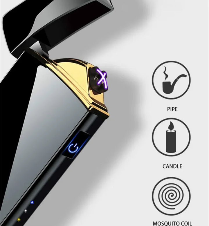 Compact silver plasma lighter, eco-friendly USB rechargeable electric torch.