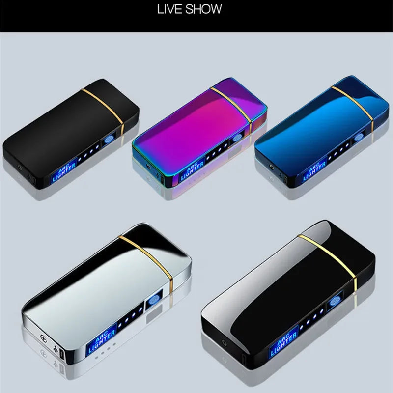 Gold finish plasma lighter, sleek electric torch. USB rechargeable windproof gadget.
