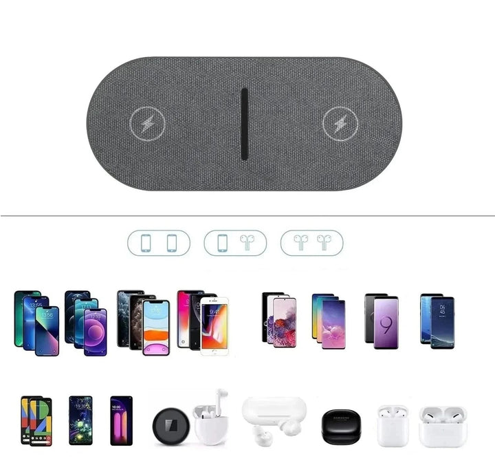Slim, minimalist universal fast wireless charging pad, a modern desk organizer and essential tech accessory.