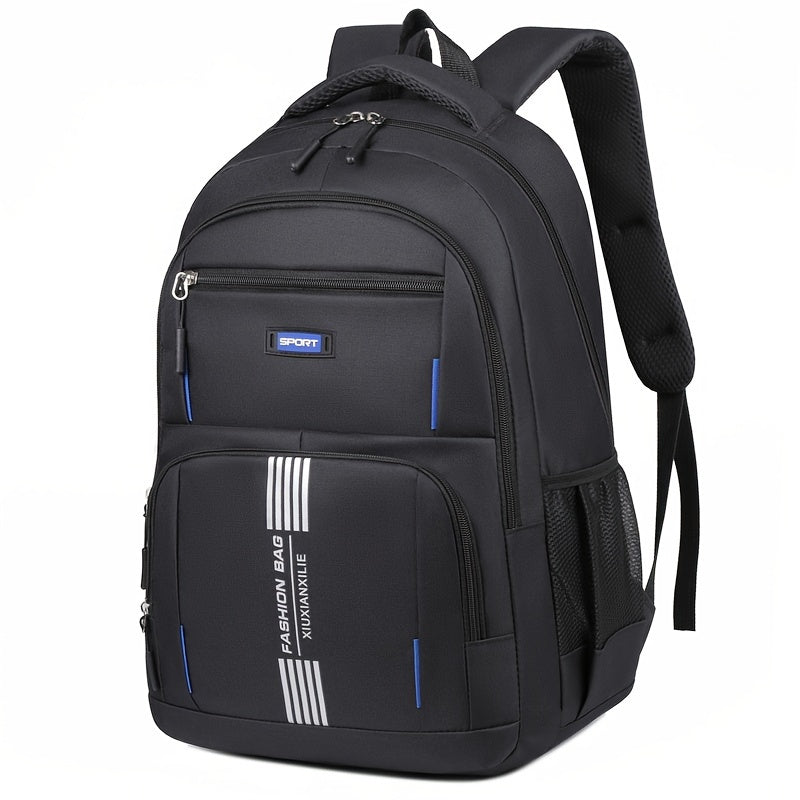 Sleek black men's travel backpack, showing its clean lines and large storage capacity.