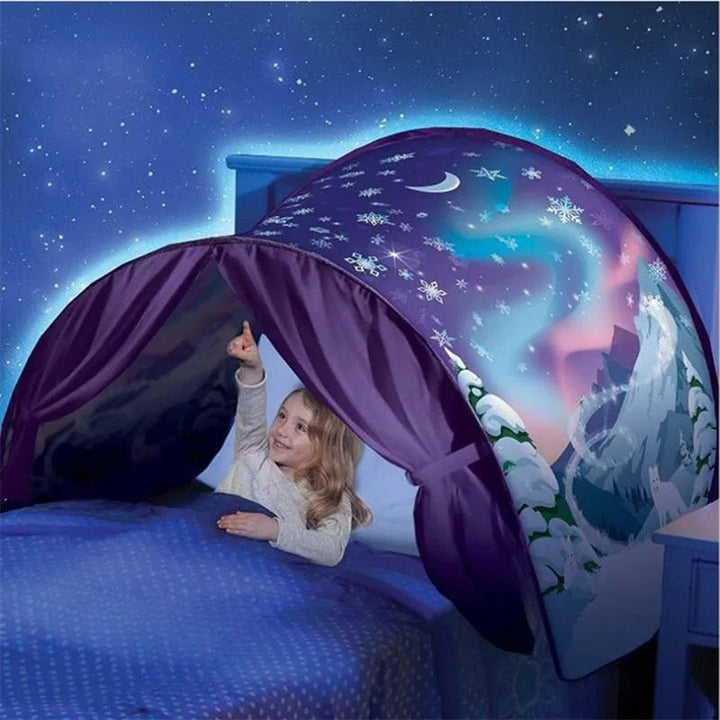 Toddler SleepyStar bed tent: a cozy space with built-in night light, perfect for comforting kids' sleep & play.