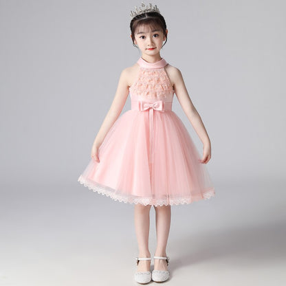 Pretty girls' floral lace princess dress, embroidered for special occasion wear.