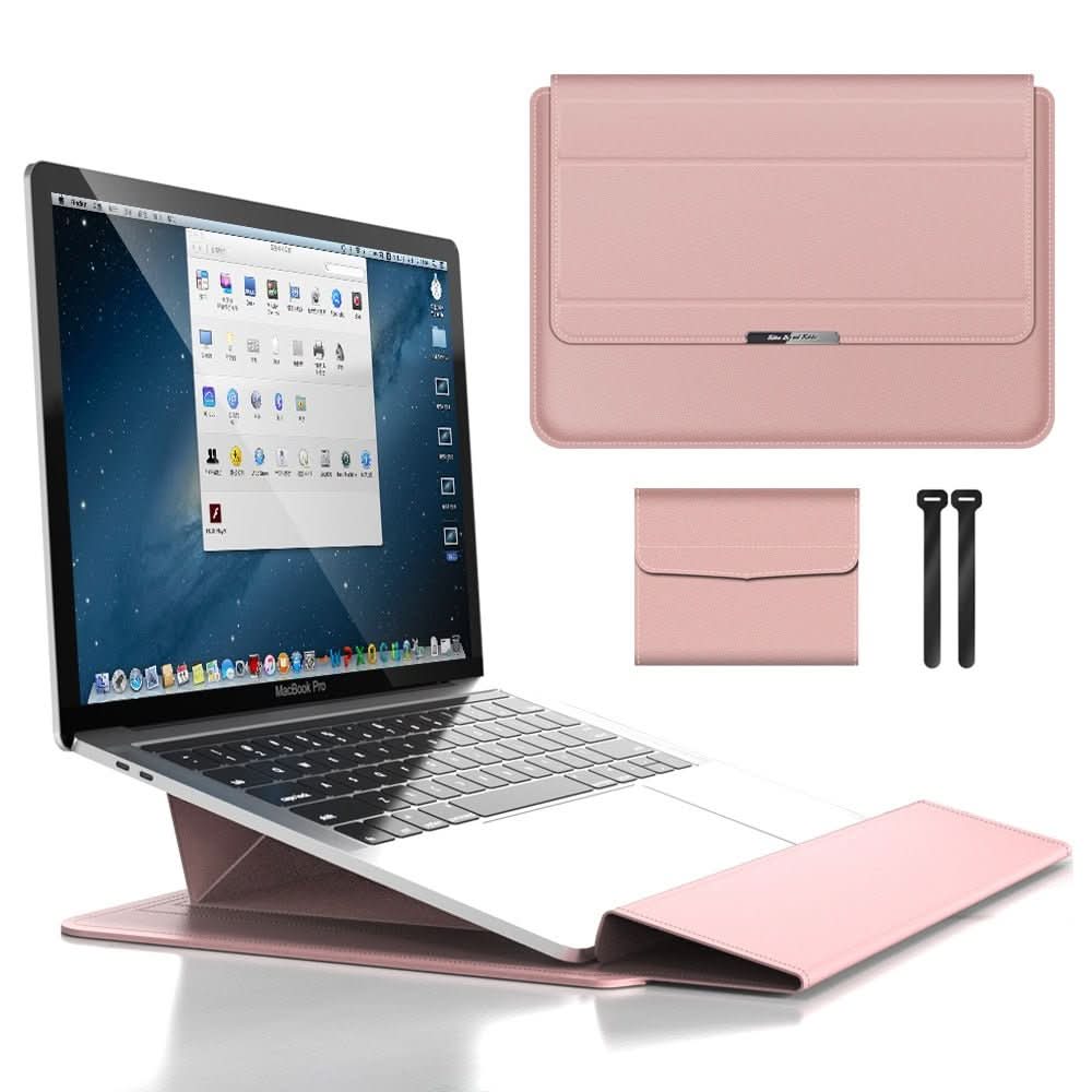 Professional slim laptop sleeve with integrated stand. Ideal for ergonomic work & travel.