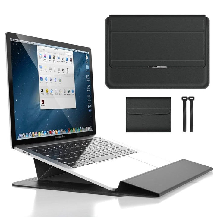 Premium laptop sleeve with integrated stand for all-around protection. Portable tech accessory.