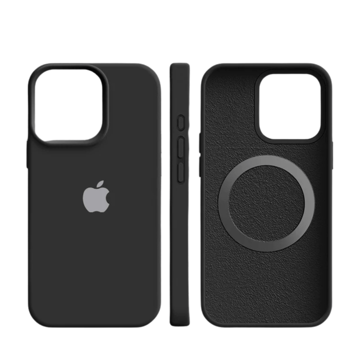 Soft touch silicone iPhone case, durable phone protection with MagSafe compatibility & slim design.
