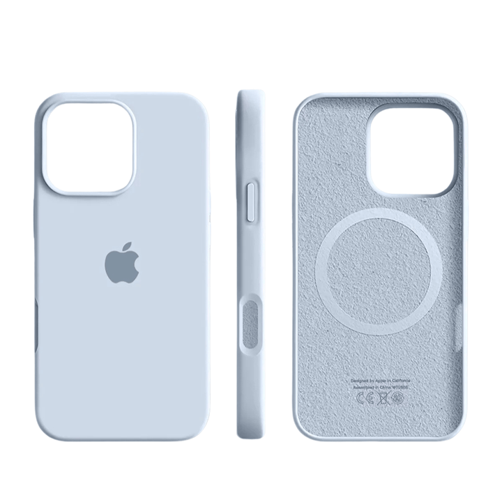 Durable silicone iPhone case with MagSafe, slim protective cover ensures phone safety & easy wireless charging.