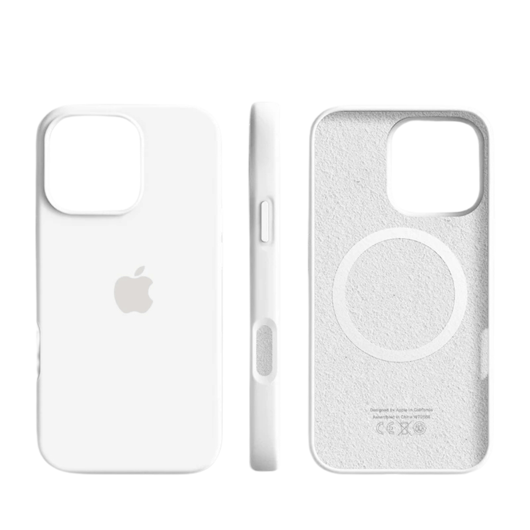 Premium slim MagSafe silicone case for iPhone, magnetic phone cover with soft touch and wireless charging.