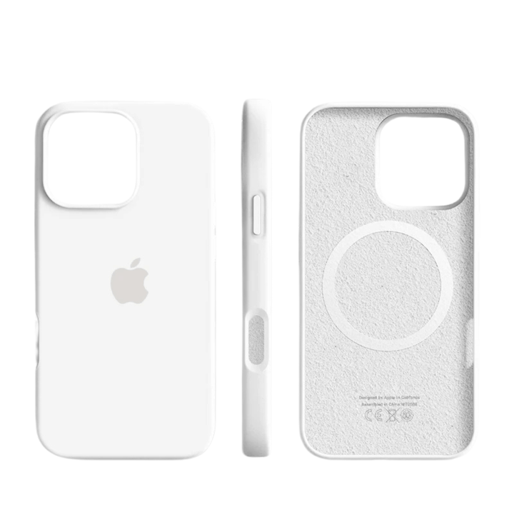 Premium slim MagSafe silicone case for iPhone, magnetic phone cover with soft touch and wireless charging.