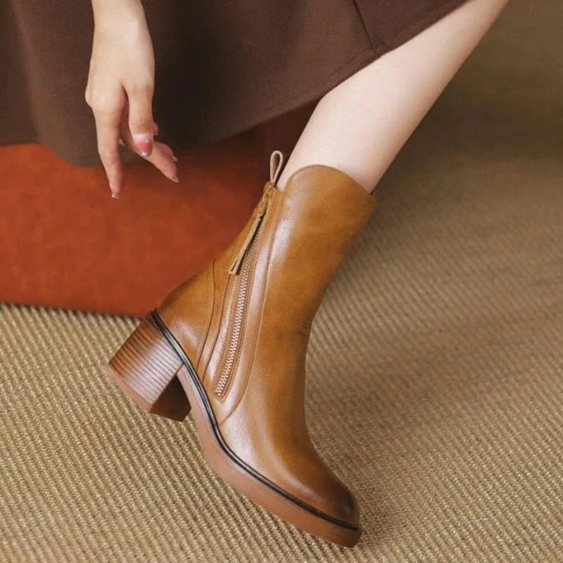 Versatile Sloane women's brown ankle boots with high heels. Ideal for fall, winter, and everyday wear.